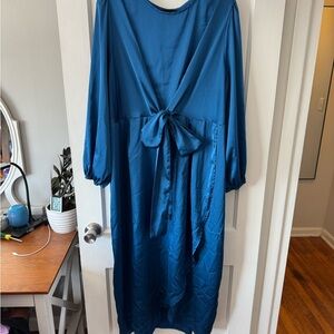 SHEIN Teal Long Sleeve Dress with Bow